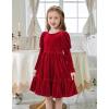 Arshiner Toddler Velvet Dress Girls Puff Long Sleeves Crew Neck Party Fall Winter Ruffle Dresses with Pockets 2-8Y(Red)
