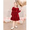 Arshiner Toddler Velvet Dress Girls Puff Long Sleeves Crew Neck Party Fall Winter Ruffle Dresses with Pockets 2-8Y(Red)