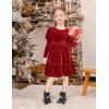Arshiner Toddler Velvet Dress Girls Puff Long Sleeves Crew Neck Party Fall Winter Ruffle Dresses with Pockets 2-8Y(Red)