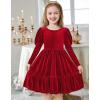 Arshiner Toddler Velvet Dress Girls Puff Long Sleeves Crew Neck Party Fall Winter Ruffle Dresses with Pockets 2-8Y(Red)