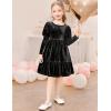 Arshiner Toddler Velvet Dress Girls Puff Long Sleeves Crew Neck Party Fall Winter Ruffle Dresses with Pockets 2-8Y(Sequins Black)