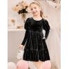 Arshiner Toddler Velvet Dress Girls Puff Long Sleeves Crew Neck Party Fall Winter Ruffle Dresses with Pockets 2-8Y(Sequins Black)