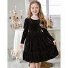 Arshiner Toddler Velvet Dress Girls Puff Long Sleeves Crew Neck Party Fall Winter Ruffle Dresses with Pockets 2-8Y(Sequins Black)