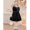 Arshiner Toddler Velvet Dress Girls Puff Long Sleeves Crew Neck Party Fall Winter Ruffle Dresses with Pockets 2-8Y(Sequins Black)
