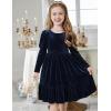 Arshiner Toddler Velvet Dress Girls Puff Long Sleeves Crew Neck Party Fall Winter Ruffle Dresses with Pockets 2-8Y(Sequins Blue)