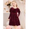 Arshiner Toddler Velvet Dress Girls Puff Long Sleeves Crew Neck Party Fall Winter Ruffle Dresses with Pockets 2-8Y(Sequins Burgundy)