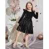 Arshiner Toddler Velvet Dress Little Girls Fall Winter Long Sleeve Ruffle Holiday Birthday Party Dresses with Pockets(Black Sequin)