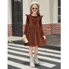 Arshiner Toddler Velvet Dress Little Girls Fall Winter Long Sleeve Ruffle Holiday Birthday Party Dresses with Pockets(Brown)