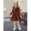 Arshiner Toddler Velvet Dress Little Girls Fall Winter Long Sleeve Ruffle Holiday Birthday Party Dresses with Pockets(Brown)