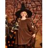 Arshiner Toddler Velvet Dress Little Girls Fall Winter Long Sleeve Ruffle Holiday Birthday Party Dresses with Pockets(Brown)