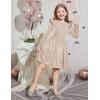 Arshiner Toddler Velvet Dress Little Girls Fall Winter Long Sleeve Ruffle Holiday Birthday Party Dresses with Pockets(Champagne)