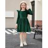 Arshiner Toddler Velvet Dress Little Girls Fall Winter Long Sleeve Ruffle Holiday Birthday Party Dresses with Pockets(Green)
