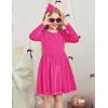 Arshiner Toddler Velvet Dress Little Girls Fall Winter Long Sleeve Ruffle Holiday Birthday Party Dresses with Pockets(Hot Pink)