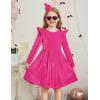 Arshiner Toddler Velvet Dress Little Girls Fall Winter Long Sleeve Ruffle Holiday Birthday Party Dresses with Pockets(Hot Pink)