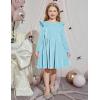 Arshiner Toddler Velvet Dress Little Girls Fall Winter Long Sleeve Ruffle Holiday Birthday Party Dresses with Pockets(Light Blue)