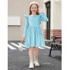 Arshiner Toddler Velvet Dress Little Girls Fall Winter Long Sleeve Ruffle Holiday Birthday Party Dresses with Pockets(Light Blue)
