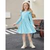 Arshiner Toddler Velvet Dress Little Girls Fall Winter Long Sleeve Ruffle Holiday Birthday Party Dresses with Pockets(Light Blue)