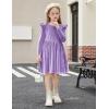 Arshiner Toddler Velvet Dress Little Girls Fall Winter Long Sleeve Ruffle Holiday Birthday Party Dresses with Pockets(Lilac)