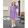 Arshiner Toddler Velvet Dress Little Girls Fall Winter Long Sleeve Ruffle Holiday Birthday Party Dresses with Pockets(Lilac)