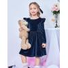 Arshiner Toddler Velvet Dress Little Girls Fall Winter Long Sleeve Ruffle Holiday Birthday Party Dresses with Pockets(Navy Blue)