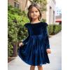 Arshiner Toddler Velvet Dress Little Girls Fall Winter Long Sleeve Ruffle Holiday Birthday Party Dresses with Pockets(Navy Blue)