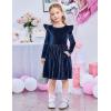 Arshiner Toddler Velvet Dress Little Girls Fall Winter Long Sleeve Ruffle Holiday Birthday Party Dresses with Pockets(Navy Blue)