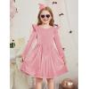 Arshiner Toddler Velvet Dress Little Girls Fall Winter Long Sleeve Ruffle Holiday Birthday Party Dresses with Pockets(Pink)