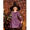 Arshiner Toddler Velvet Dress Little Girls Fall Winter Long Sleeve Ruffle Holiday Birthday Party Dresses with Pockets(Purple)