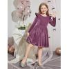 Arshiner Toddler Velvet Dress Little Girls Fall Winter Long Sleeve Ruffle Holiday Birthday Party Dresses with Pockets(Purple)