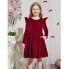 Arshiner Toddler Velvet Dress Little Girls Fall Winter Long Sleeve Ruffle Holiday Birthday Party Dresses with Pockets(Red)