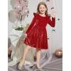 Arshiner Toddler Velvet Dress Little Girls Fall Winter Long Sleeve Ruffle Holiday Birthday Party Dresses with Pockets(Red Sequin)