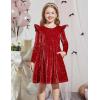 Arshiner Toddler Velvet Dress Little Girls Fall Winter Long Sleeve Ruffle Holiday Birthday Party Dresses with Pockets(Red Sequin)