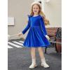 Arshiner Toddler Velvet Dress Little Girls Fall Winter Long Sleeve Ruffle Holiday Birthday Party Dresses with Pockets(Royal Blue)