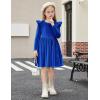 Arshiner Toddler Velvet Dress Little Girls Fall Winter Long Sleeve Ruffle Holiday Birthday Party Dresses with Pockets(Royal Blue)