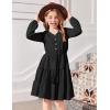 Arshiner Tween Girls Dresses Fall Long Sleeve V Neck Waist Tie Ruffle Tiered Swing Skater Dress(Black)