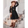 Arshiner Tween Girls Dresses Fall Long Sleeve V Neck Waist Tie Ruffle Tiered Swing Skater Dress(Black)