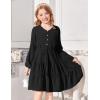Arshiner Tween Girls Dresses Fall Long Sleeve V Neck Waist Tie Ruffle Tiered Swing Skater Dress(Black)