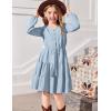 Arshiner Tween Girls Dresses Fall Long Sleeve V Neck Waist Tie Ruffle Tiered Swing Skater Dress(Blue)
