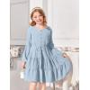 Arshiner Tween Girls Dresses Fall Long Sleeve V Neck Waist Tie Ruffle Tiered Swing Skater Dress(Blue)