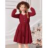 Arshiner Tween Girls Dresses Fall Long Sleeve V Neck Waist Tie Ruffle Tiered Swing Skater Dress(Burgundy)