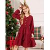 Arshiner Tween Girls Dresses Fall Long Sleeve V Neck Waist Tie Ruffle Tiered Swing Skater Dress(Burgundy)