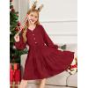 Arshiner Tween Girls Dresses Fall Long Sleeve V Neck Waist Tie Ruffle Tiered Swing Skater Dress(Burgundy)