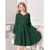 Arshiner Tween Girls Dresses Fall Long Sleeve V Neck Waist Tie Ruffle Tiered Swing Skater Dress(Green)