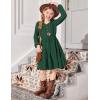 Arshiner Tween Girls Dresses Fall Long Sleeve V Neck Waist Tie Ruffle Tiered Swing Skater Dress(Green)