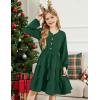 Arshiner Tween Girls Dresses Fall Long Sleeve V Neck Waist Tie Ruffle Tiered Swing Skater Dress(Green)