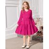Arshiner Tween Girls Dresses Fall Long Sleeve V Neck Waist Tie Ruffle Tiered Swing Skater Dress(Hot Pink)