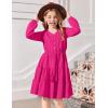 Arshiner Tween Girls Dresses Fall Long Sleeve V Neck Waist Tie Ruffle Tiered Swing Skater Dress(Hot Pink)