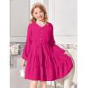 Arshiner Tween Girls Dresses Fall Long Sleeve V Neck Waist Tie Ruffle Tiered Swing Skater Dress(Hot Pink)