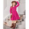 Arshiner Tween Girls Dresses Fall Long Sleeve V Neck Waist Tie Ruffle Tiered Swing Skater Dress(Hot Pink)