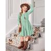 Arshiner Tween Girls Dresses Fall Long Sleeve V Neck Waist Tie Ruffle Tiered Swing Skater Dress(Light Green)